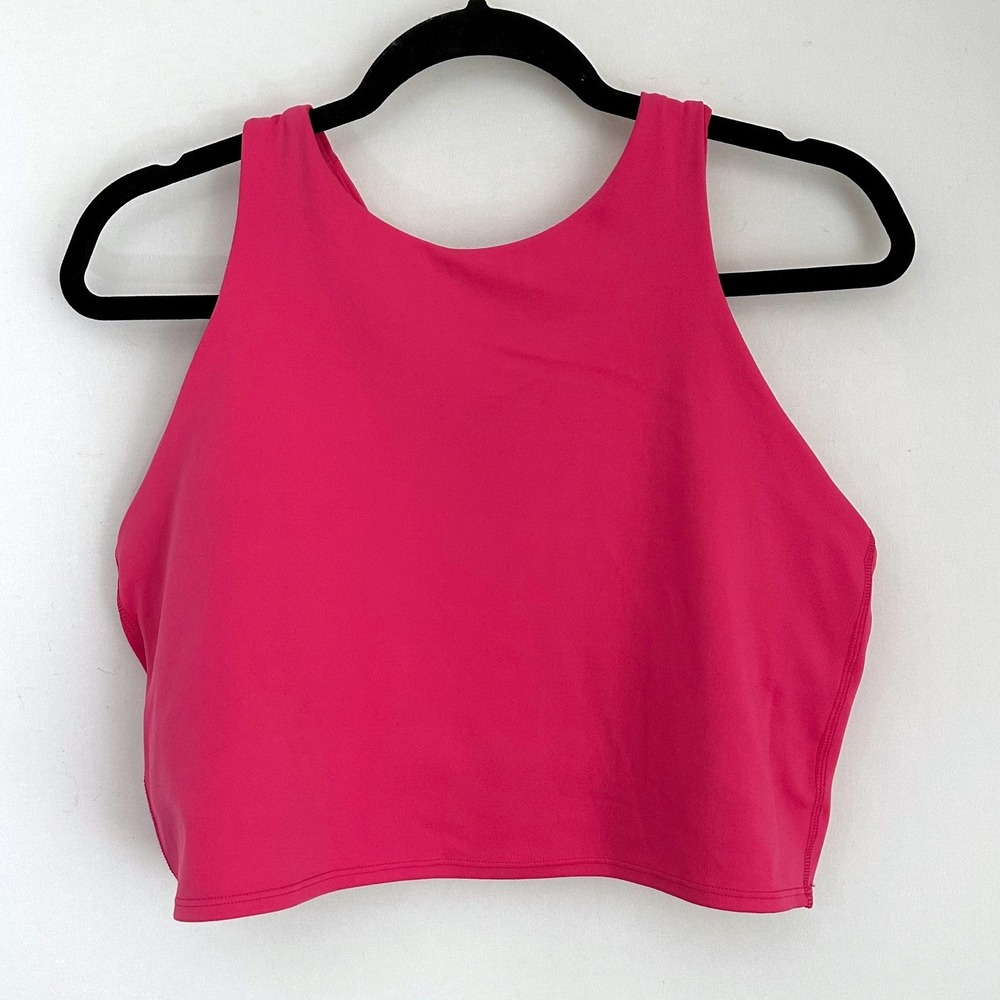 Athleta Hot Pink Racerback Crop Tank Top‎ Sports Bra Athletic Support Workout XL